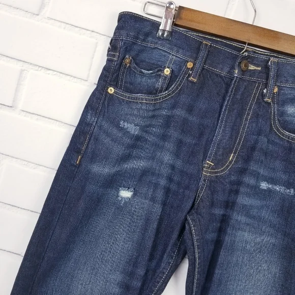 Old Navy Mens Slim Boot Jean Size 30x30 Dark Wash Distressed Blue Denim Pants - Picture 4 of 8